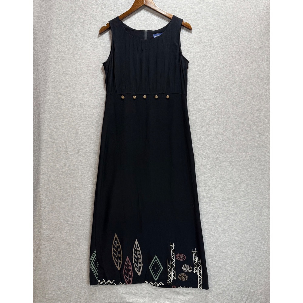 VS Sport Maxi Dress Womens 7/8 Black Tribal Print Hem Boho Artsy Minimalist VTG